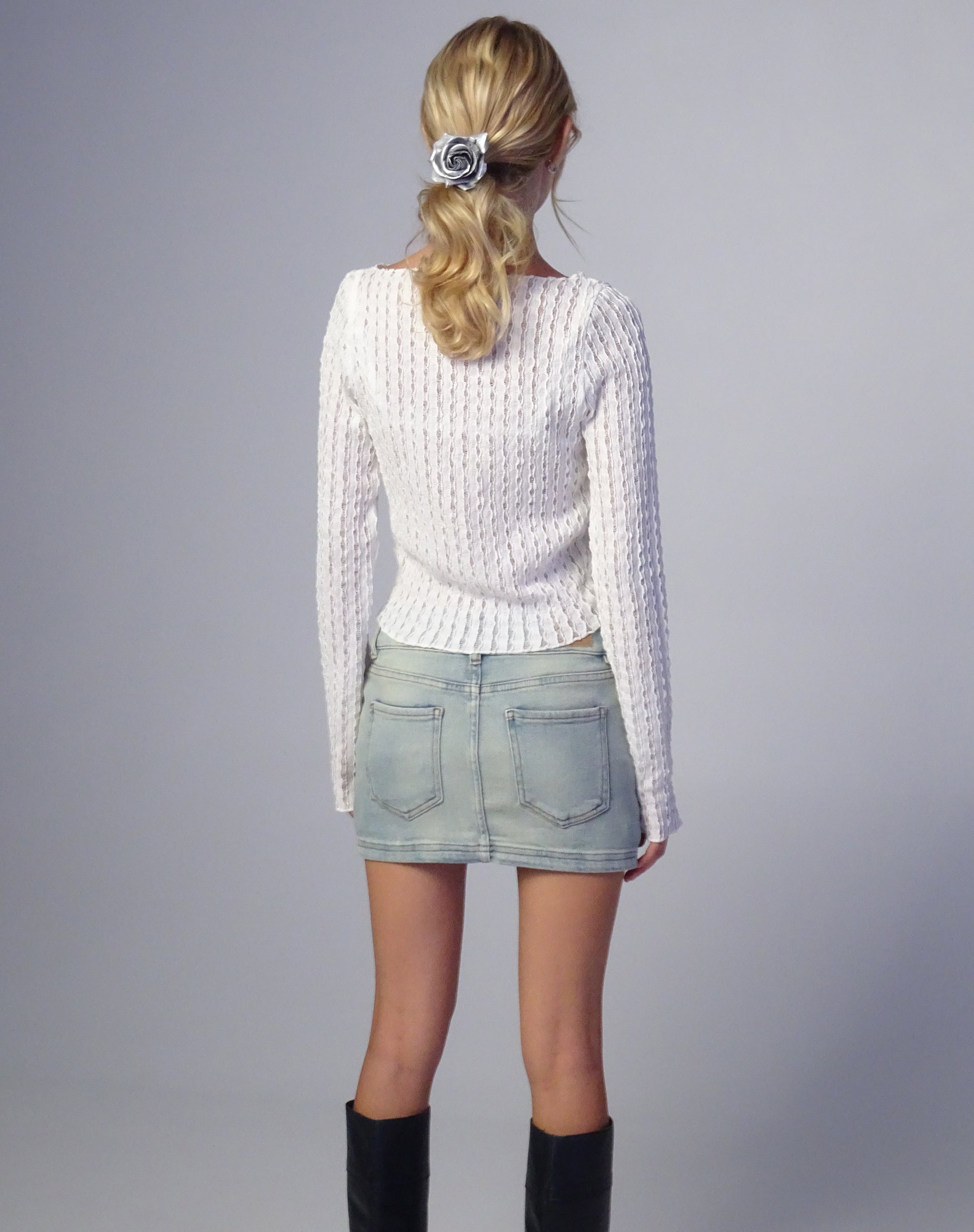 Angela Long Sleeve Top in Crinkle White