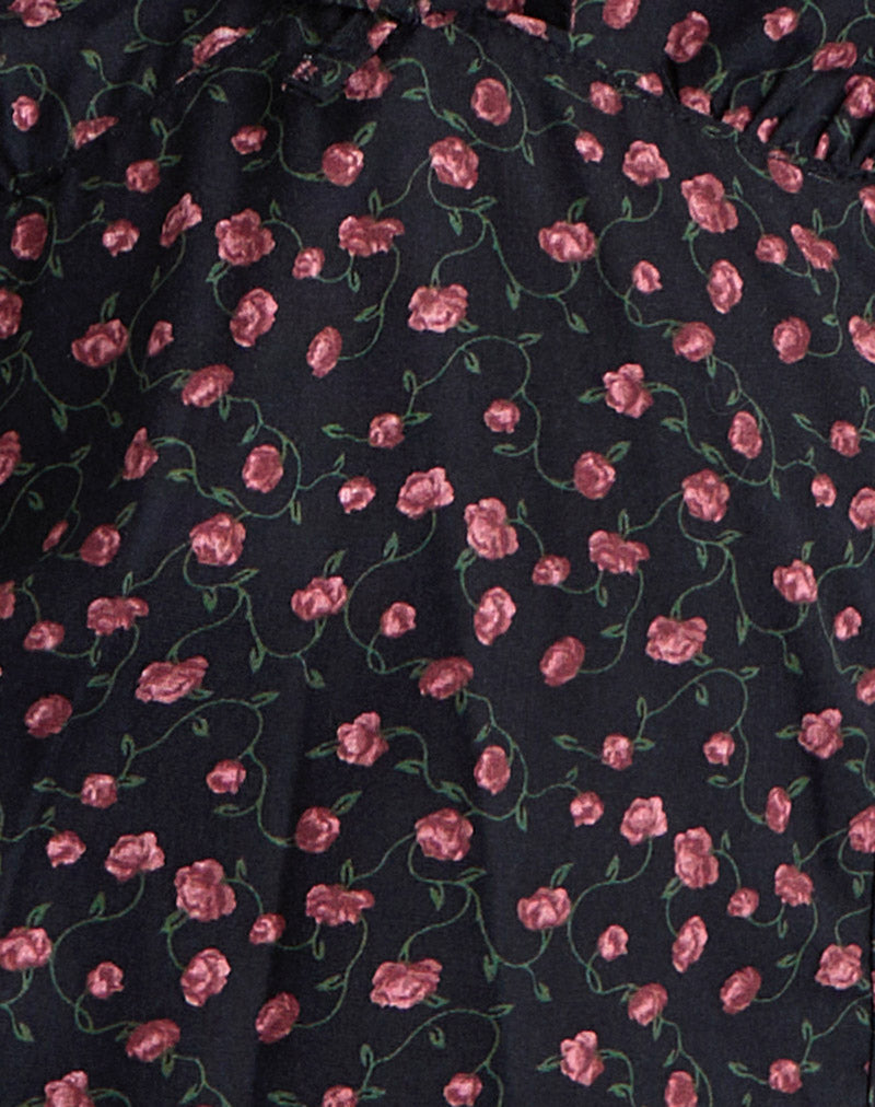 Asani Top in Dark Pink Rose Black