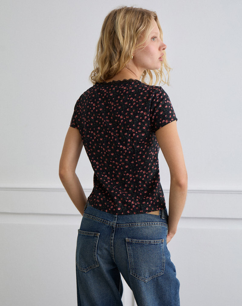 Asani Top in Dark Pink Rose Black