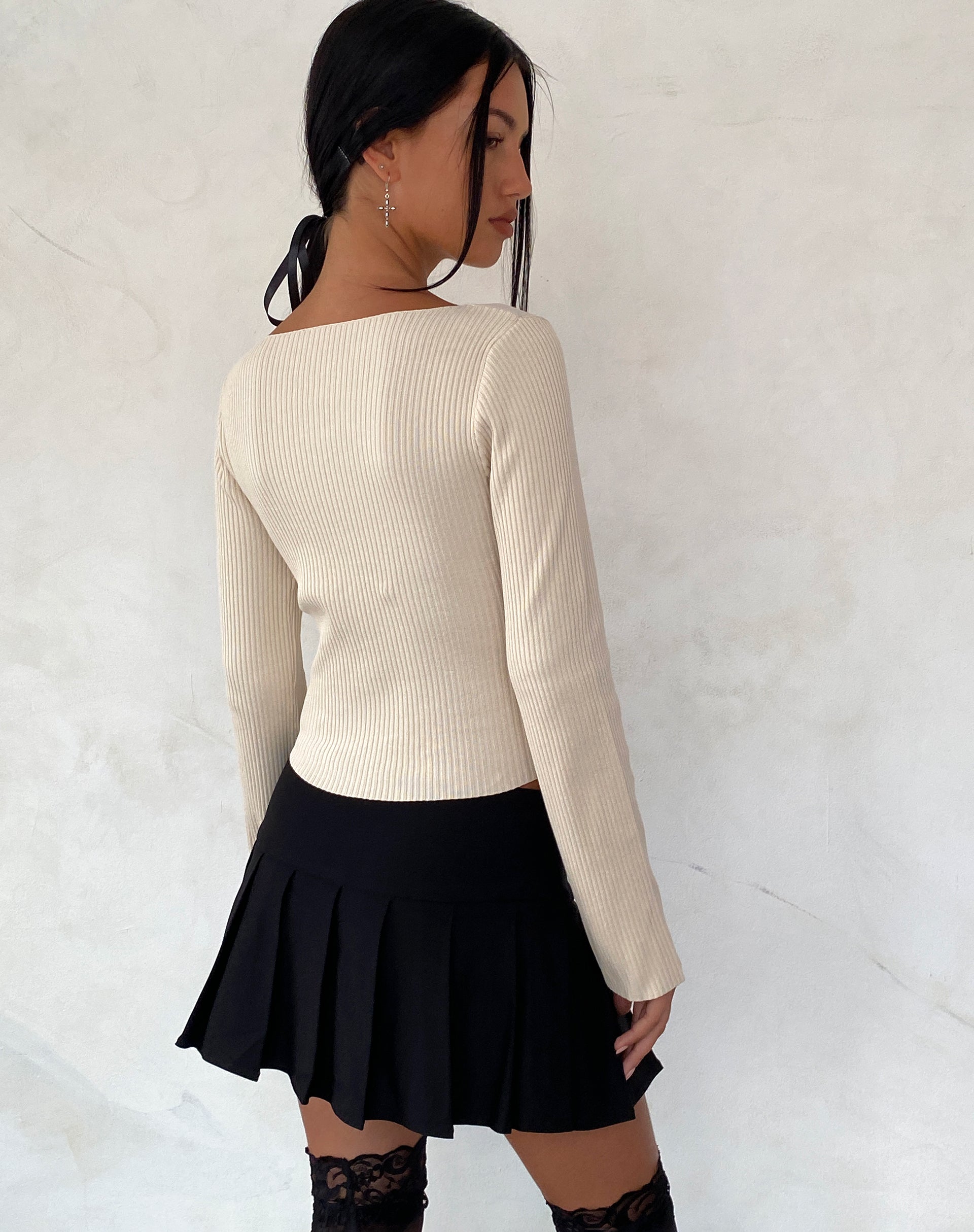 Awdella Knitted Long Sleeve Top in Beige