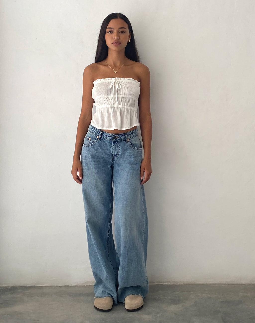 Cove Bandeau Top in Crinkle Off White