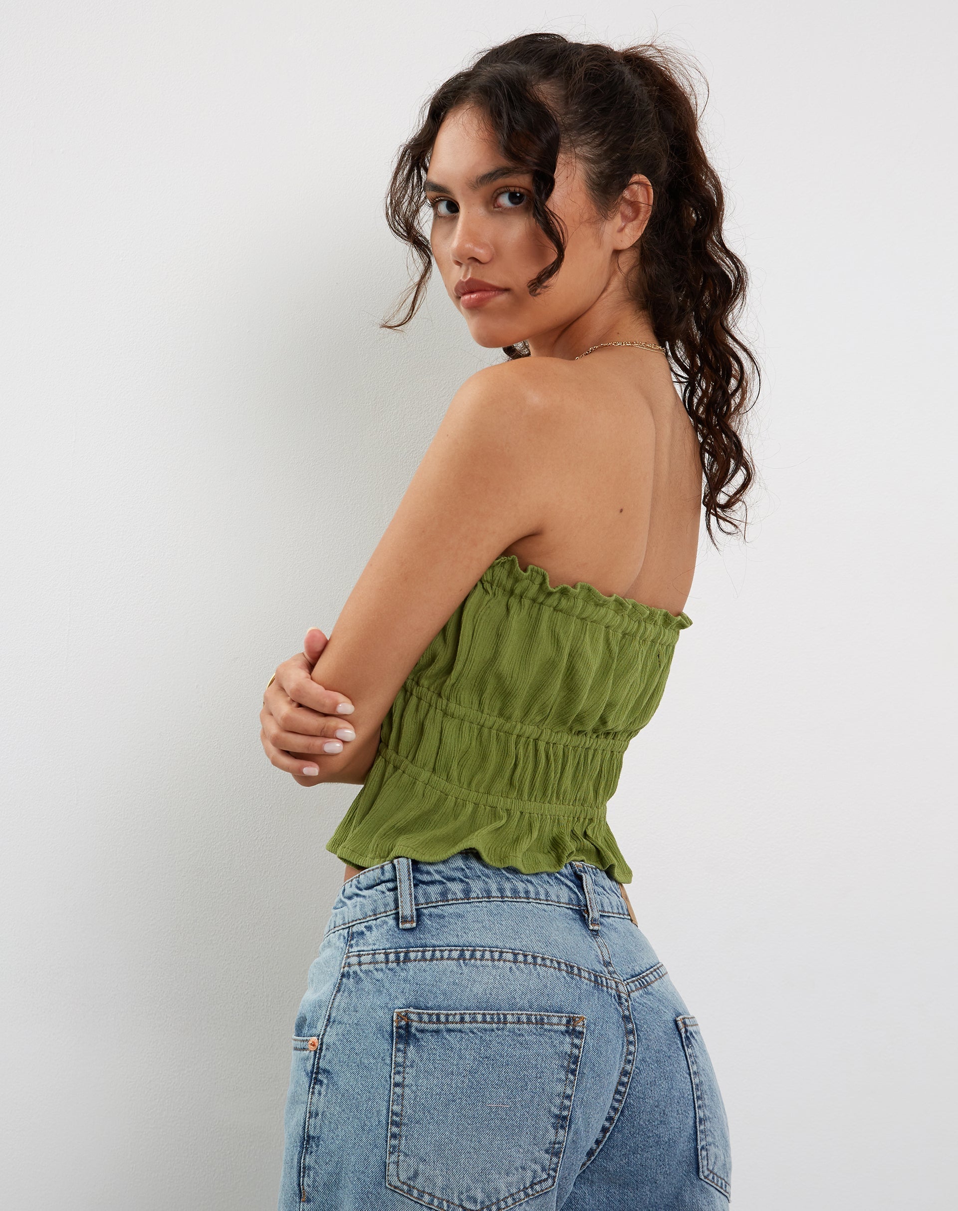 Cove Bandeau Top in Crinkle Green Sweet Pea