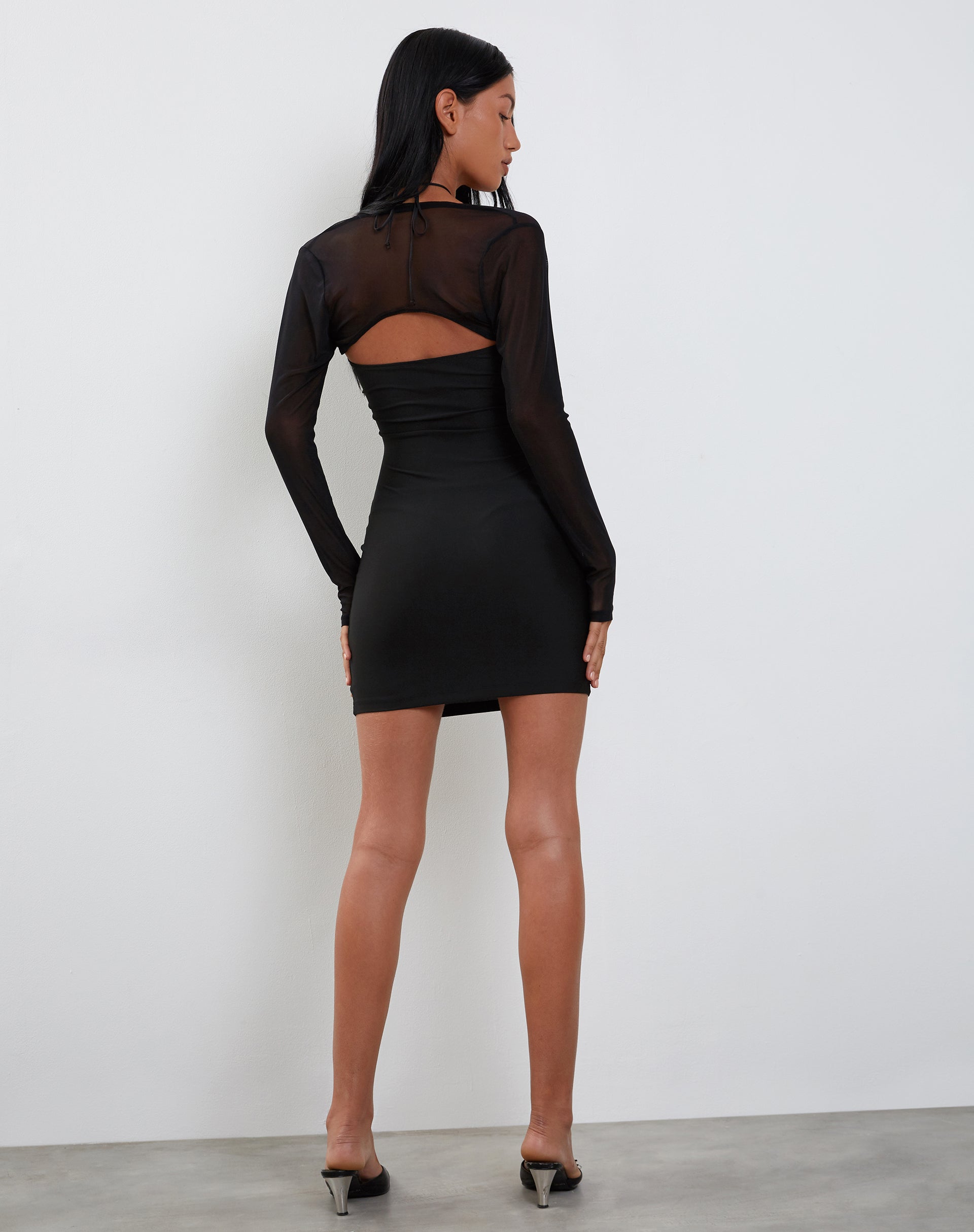 Deluna Long Sleeve Mini Dress in Black Lycra