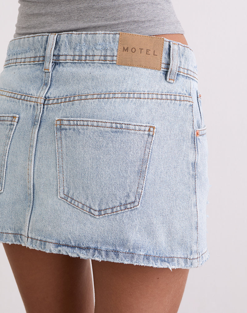 Distressed Mini Skirt in Blue Bleach