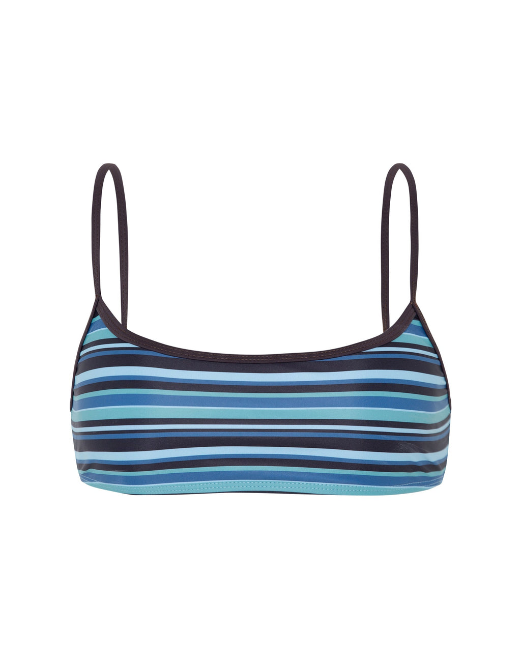 Elvina Bikini Top in Stripe Blue with Brown Binding
