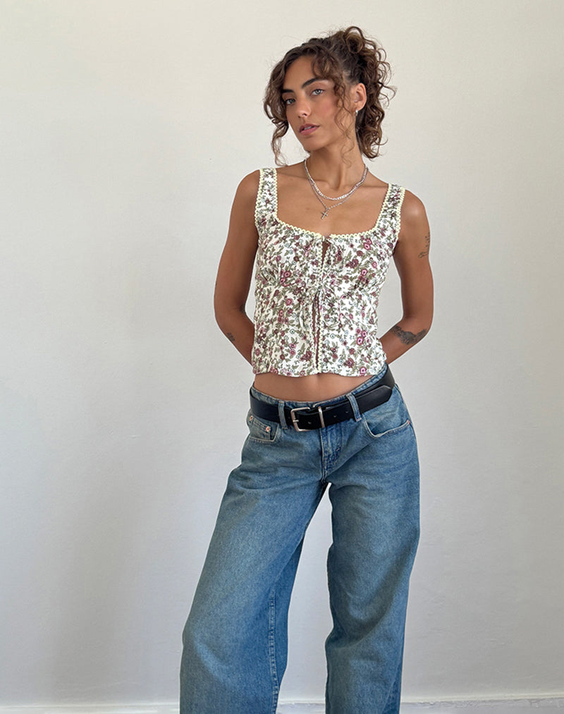 Esau Tie Front Top in Vintage Bloom Ivory