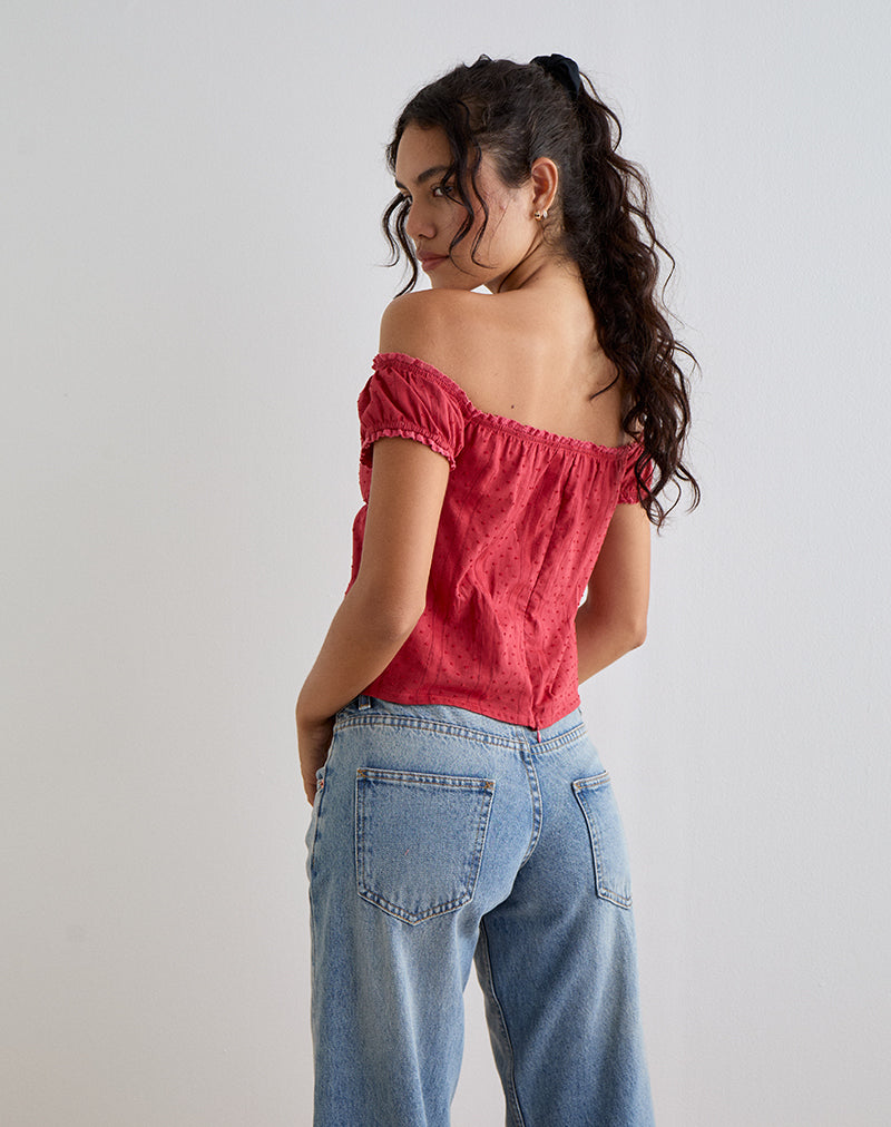Fayra Bardot Corset Top in Dobby Red