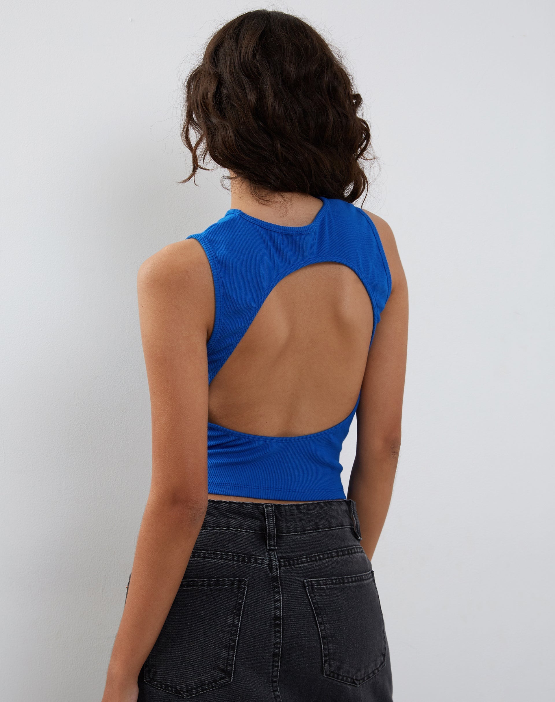 Gelsho Ribbed Open Back Tank Top in Cobalt