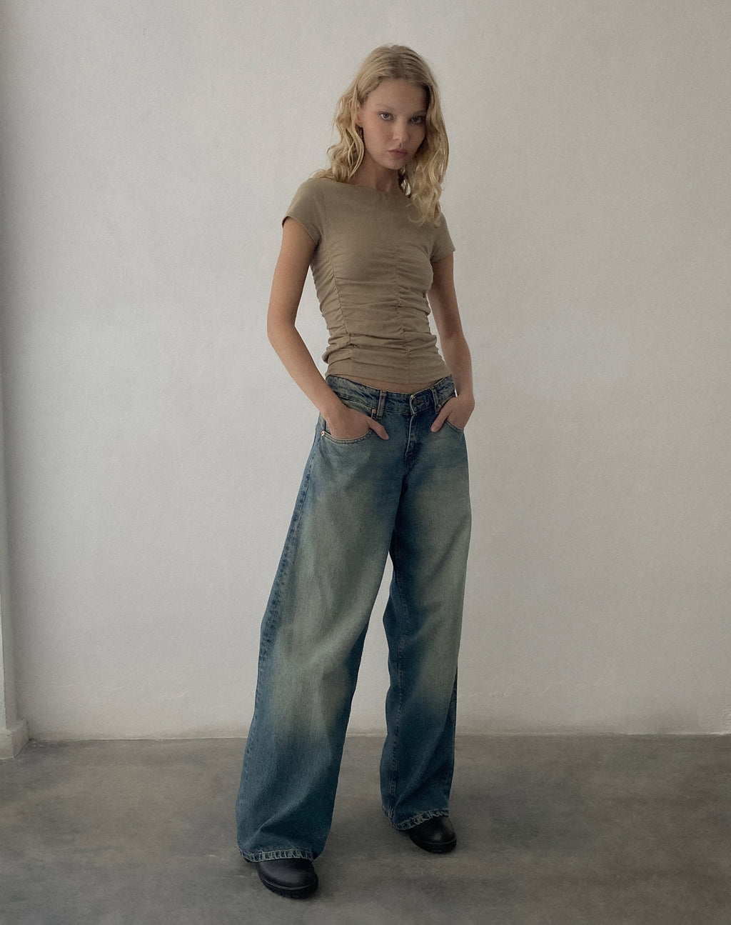 Gryae Ruched Front Top in Biscotti