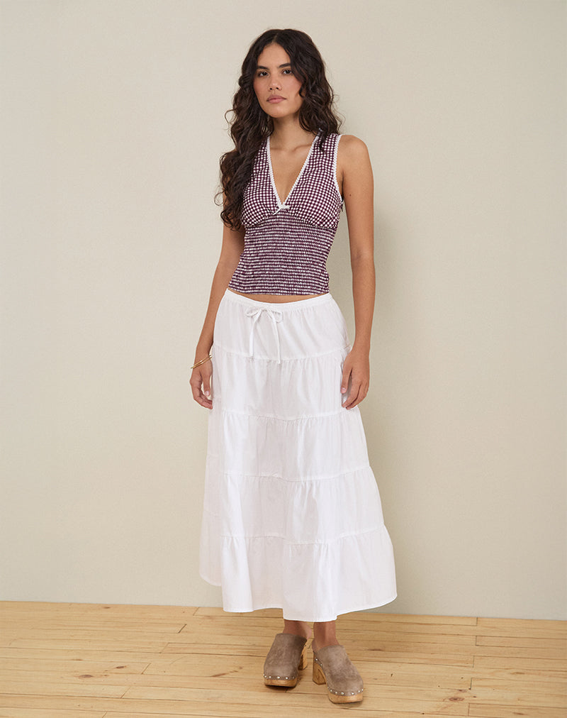 Hevalis Plunge Top in Mini Gingham Wine
