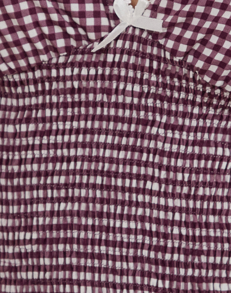 Hevalis Plunge Top in Mini Gingham Wine