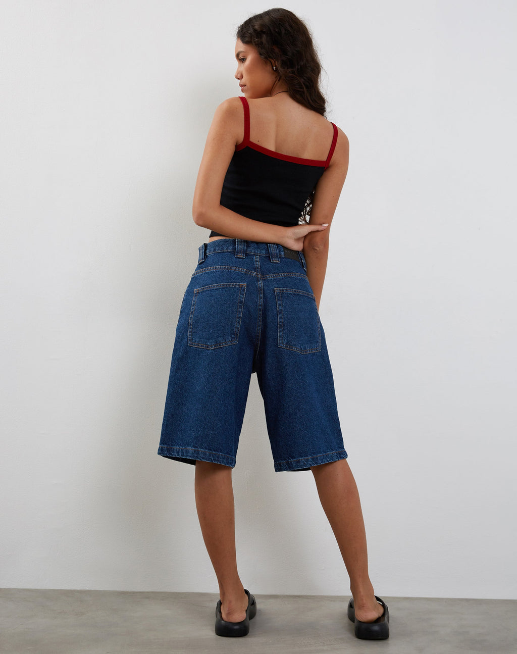 Icah Ribbed Vest Top in Black with Red Binding