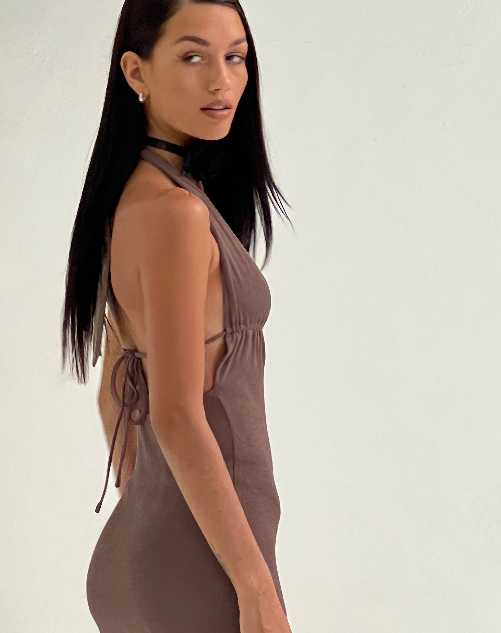 Savilla Halterneck Mini Dress in Peppercorn