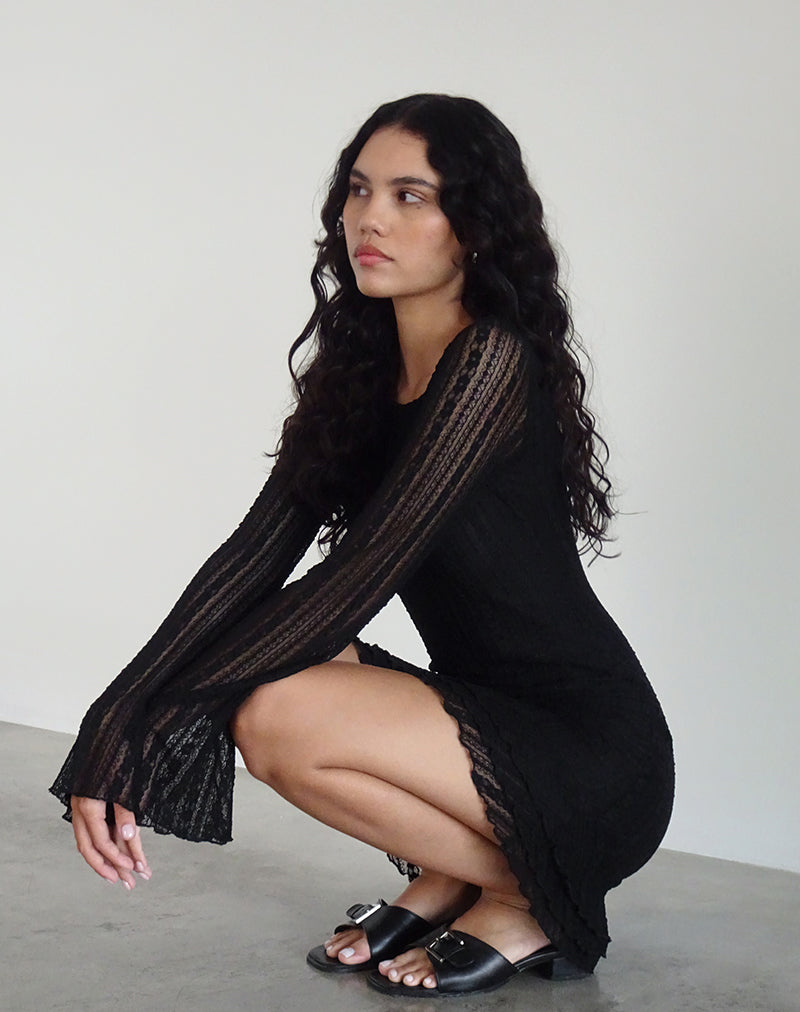Janawa Backless Mini Dress in Lace Black