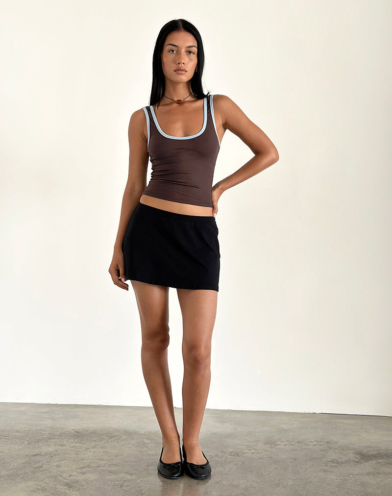Jastiya Top in Brown with Nantucket Blue Binding