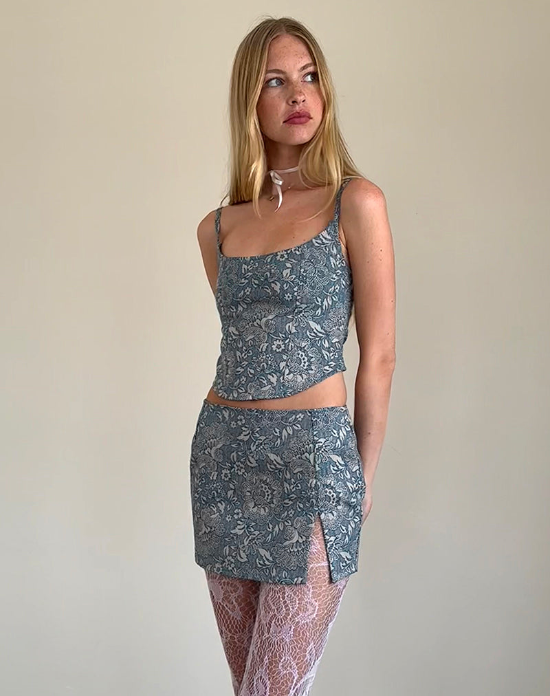 Jatemi Corset Top in Blue Ornate Print