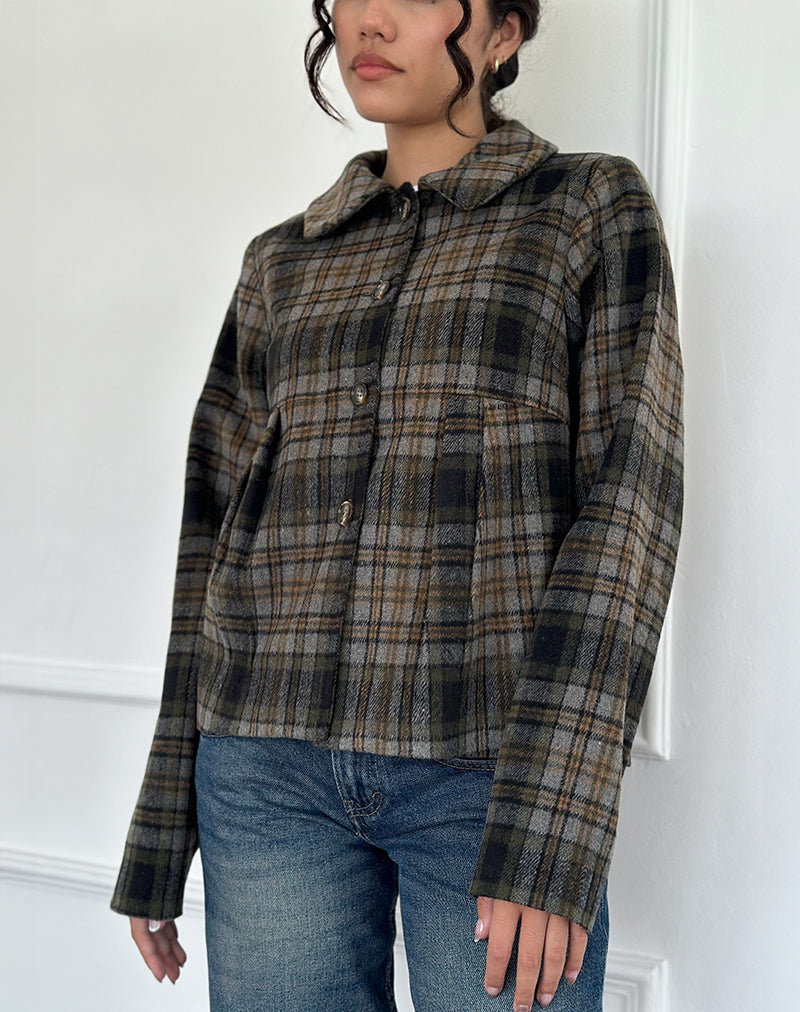 Kisaki Swing Coat in Check Yellow