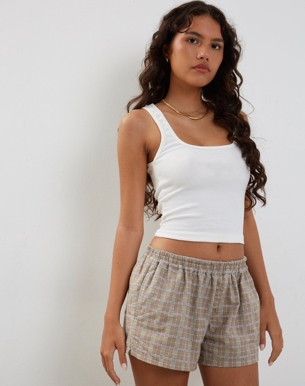Laboxe Brief Shorts in Taupe Check