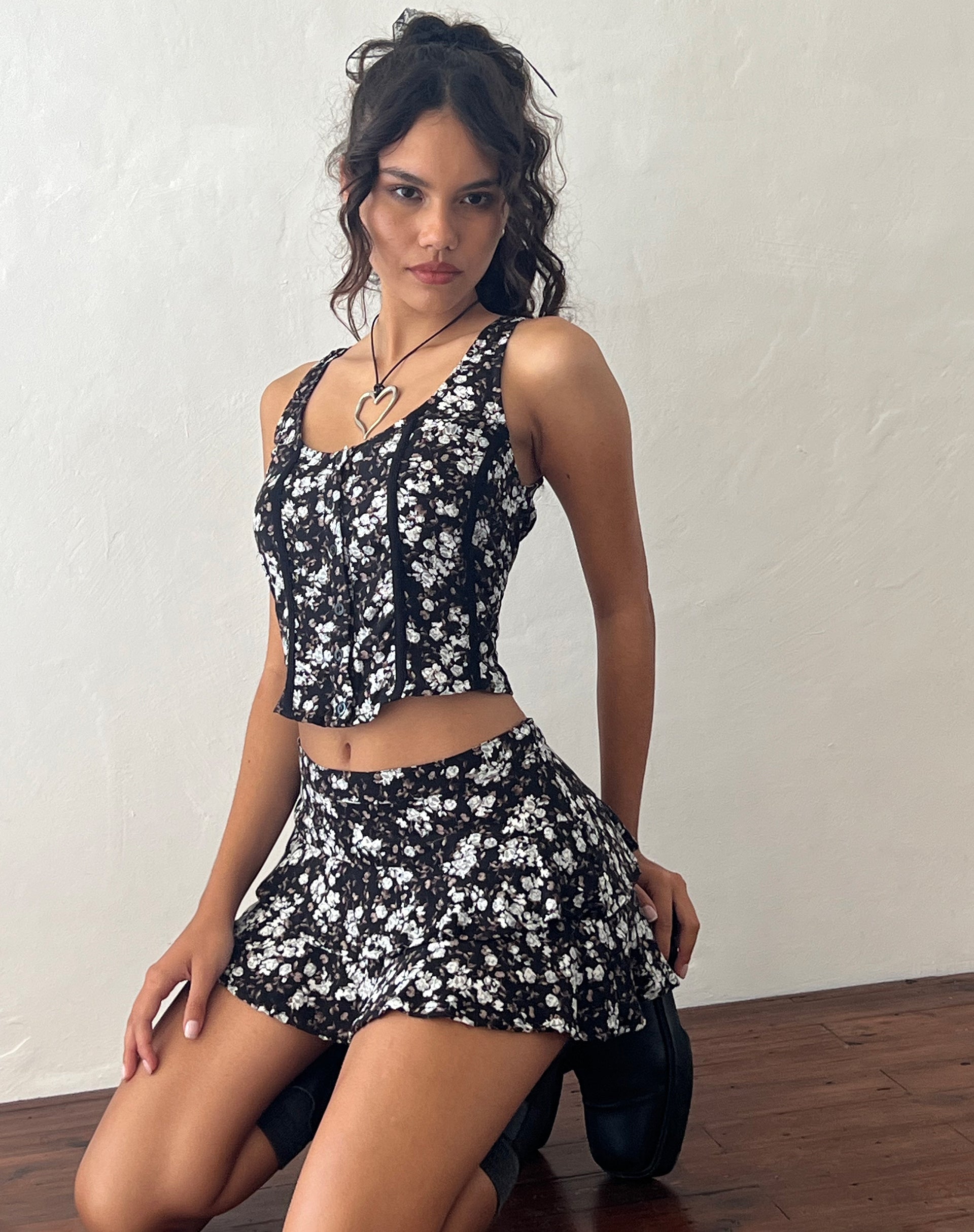 Teres Button Through Top in Dark Wild Flower
