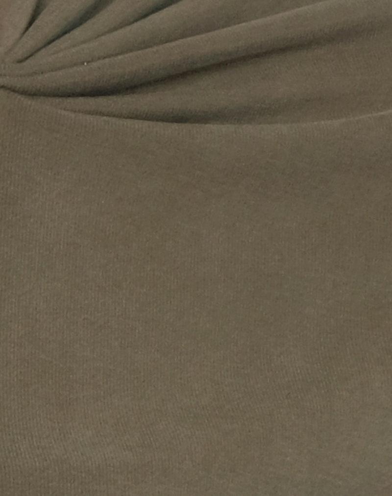 Nadja Gathered Neck Top in Cupro Khaki