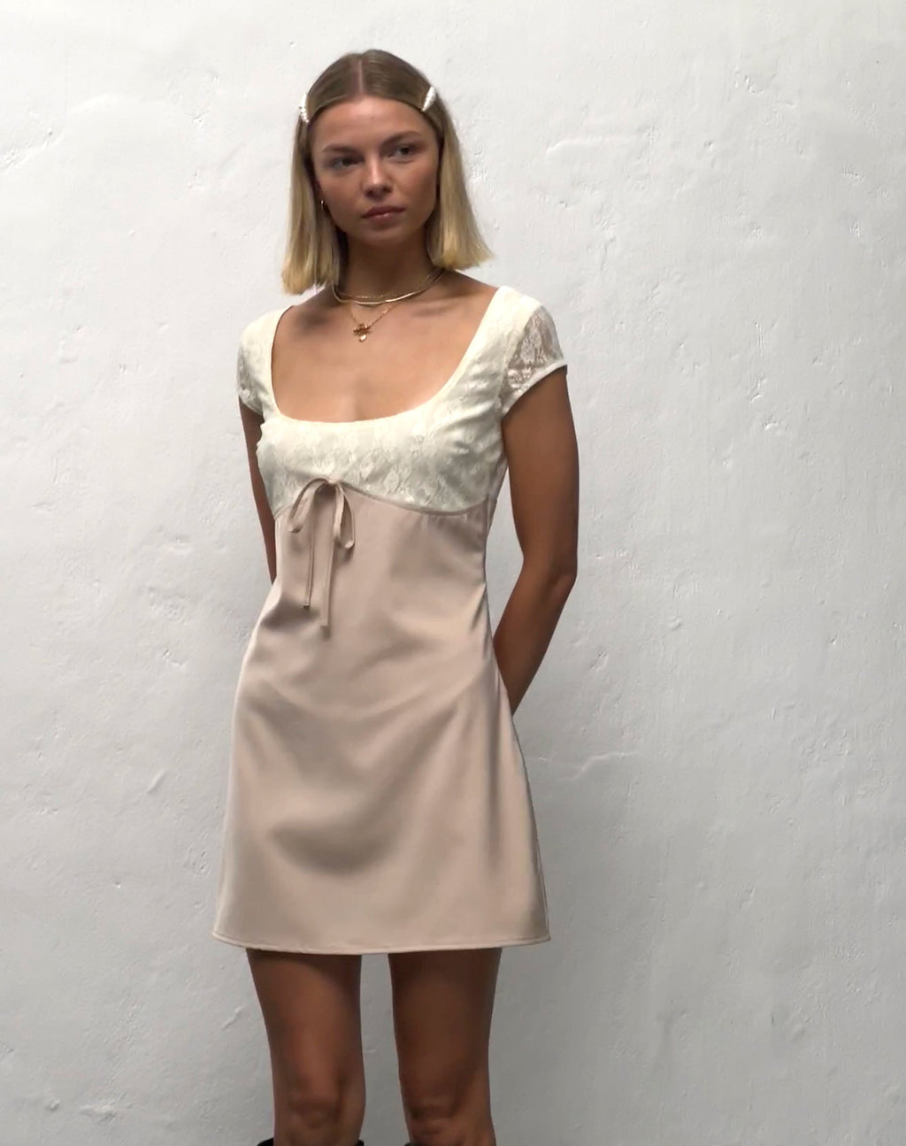 Nauli Satin Mini Dress in Buttercream