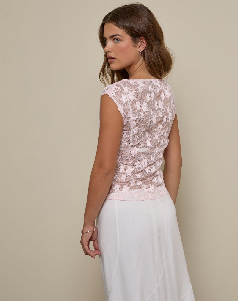 Nova Unlined Top in Pink Plisse Lace
