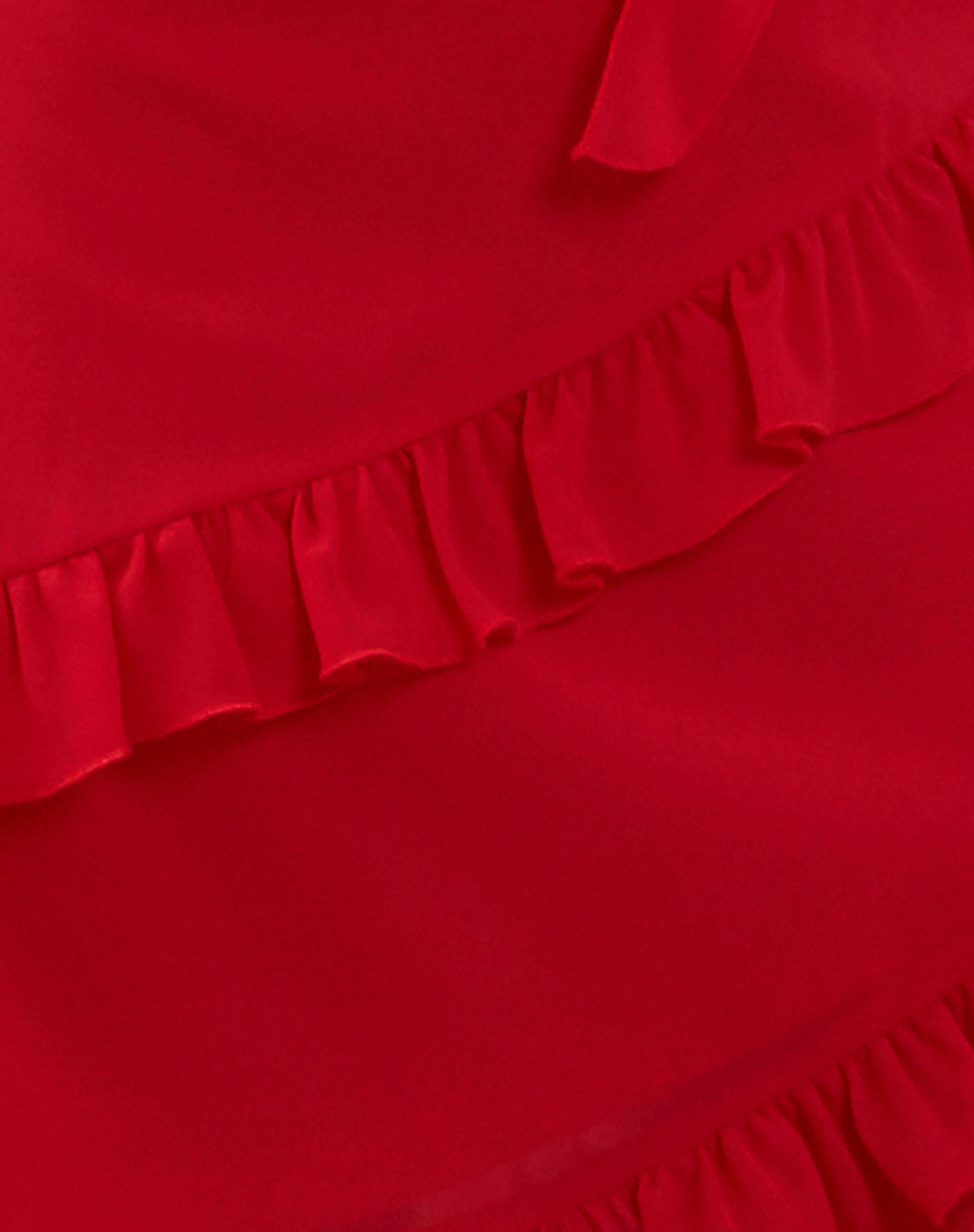 Margaret Ruffle Mini Dress in Red Chiffon with Rosette