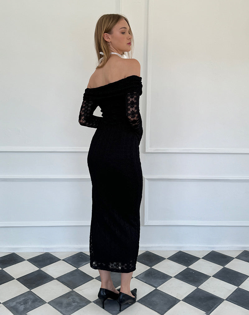 Philippa Maxi Dress in Black Regal Lace
