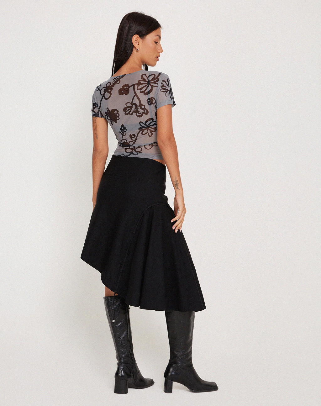 Tamara Top in Mesh Doodle Flower Grey