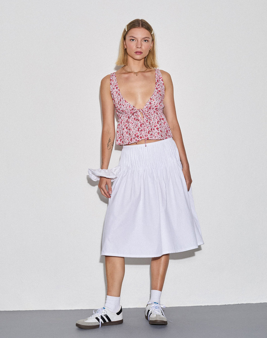 Rolia Tie Front Top in Ditsy Floral Blush Red