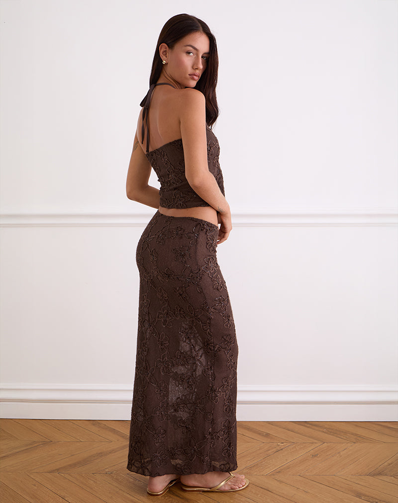 Alphia Sequin Knit Skirt in Dark Brown