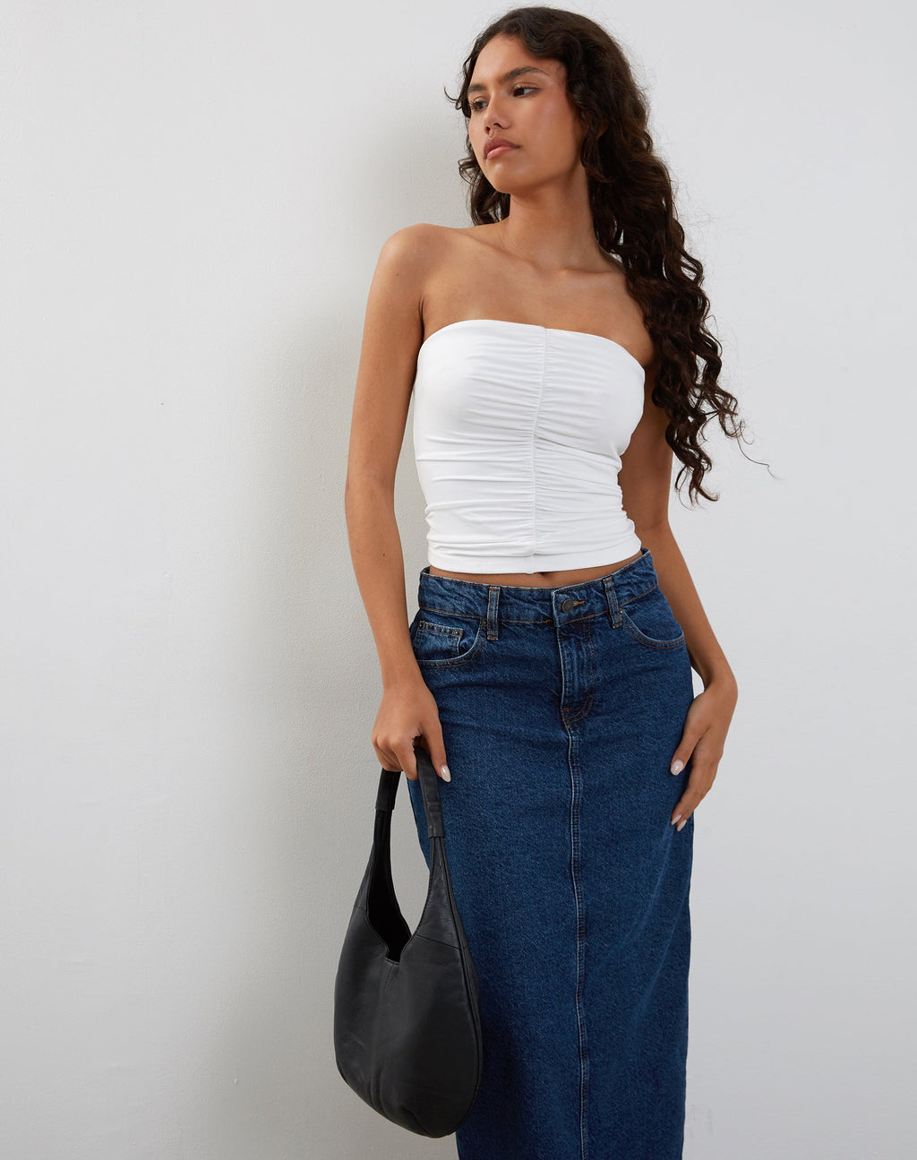 Sajna Ruched Bandeau Top in White