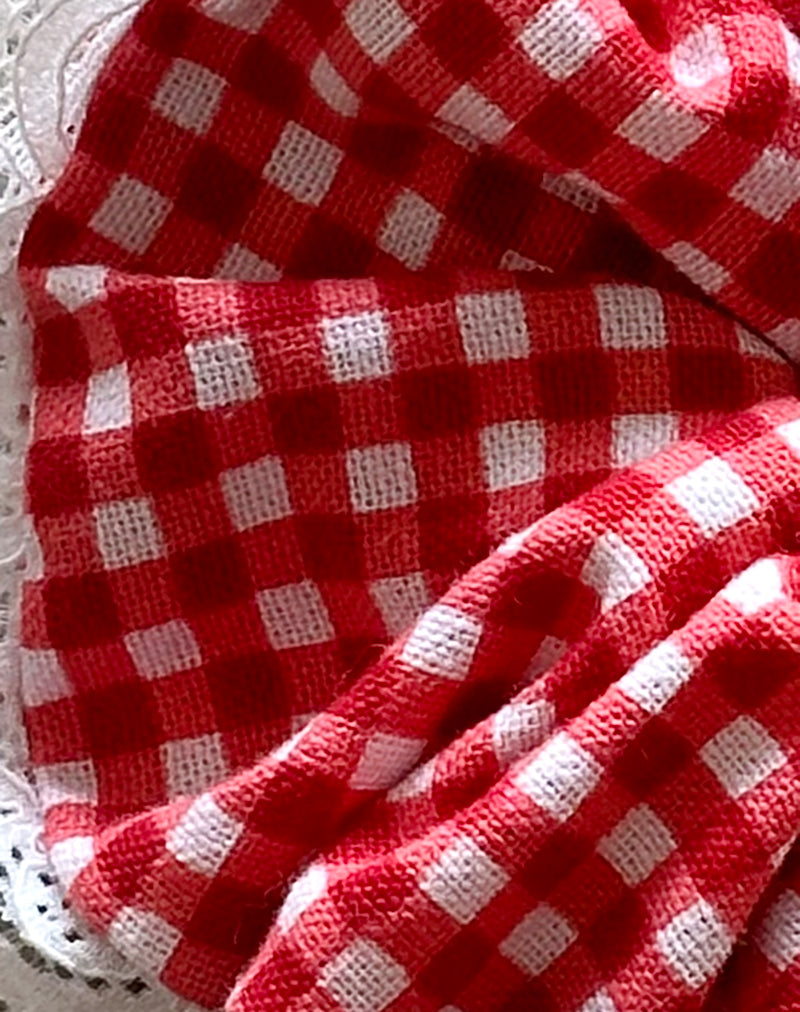 Scrunchie in Red Gingham with Lace