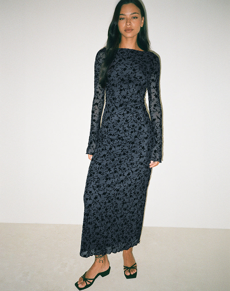 Shaleed Maxi Dress in Pretty Petal Flock Navy