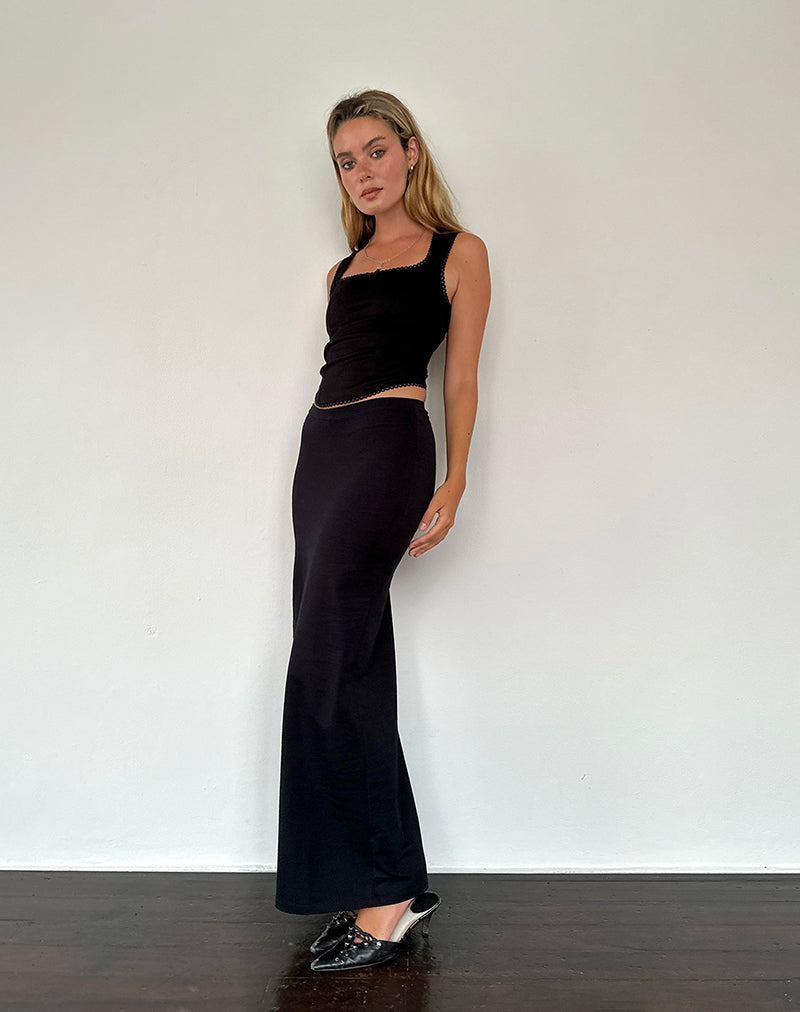 Sunadia V Maxi Skirt in Black Lycra
