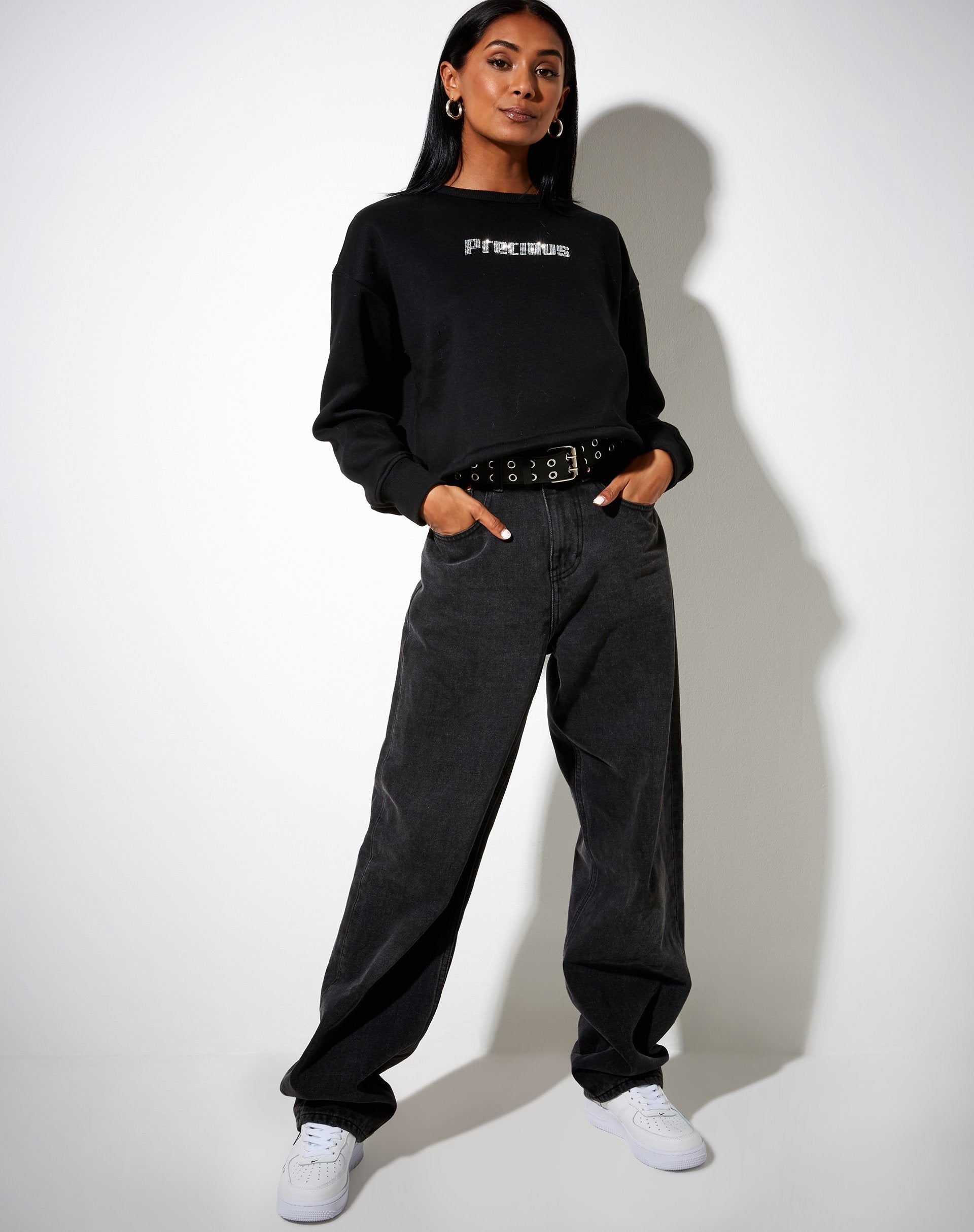 Glora Sweatshirt in Black 'Precious' Hotfix
