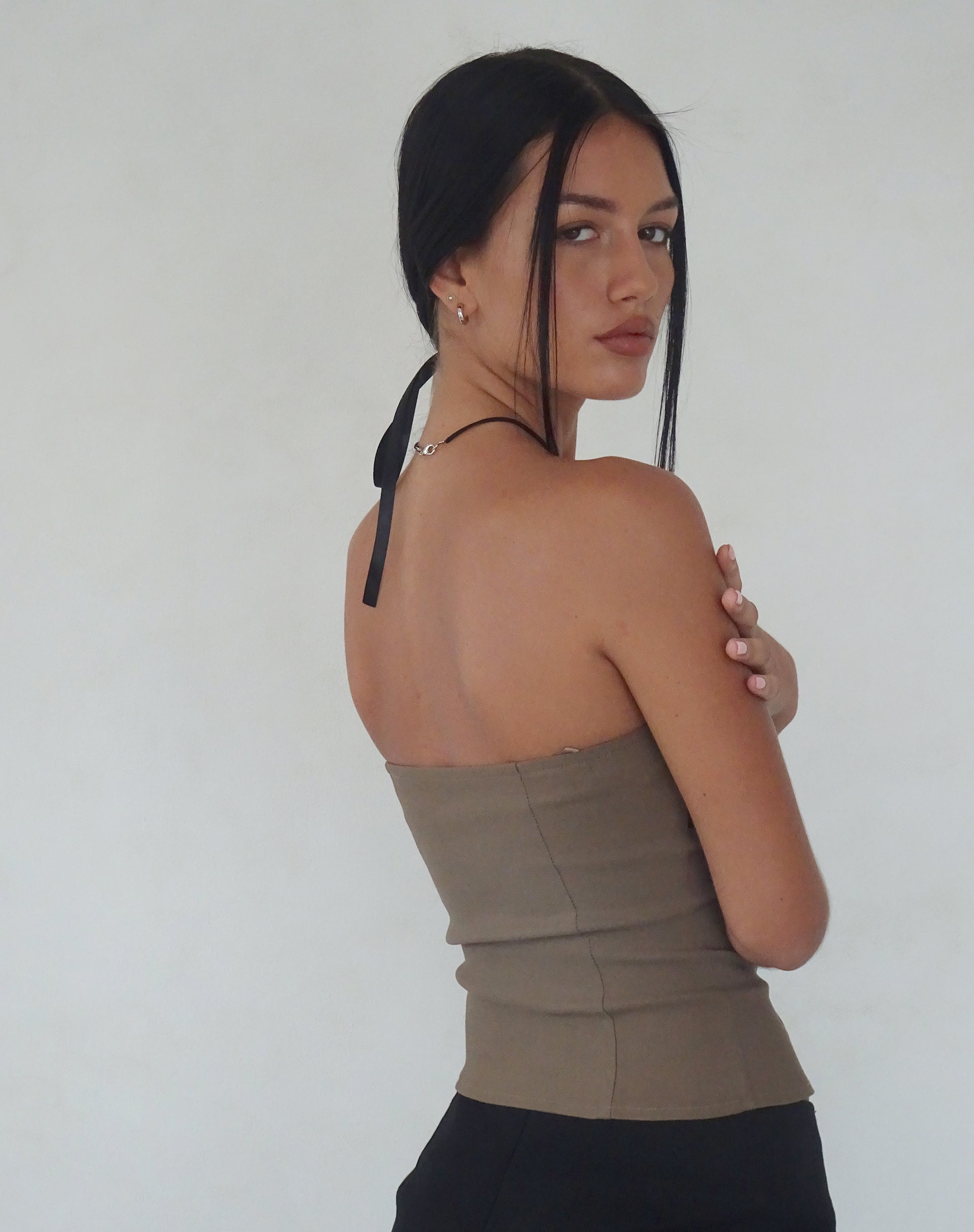 Woyla Bandeau Top in Coco with Black Bow