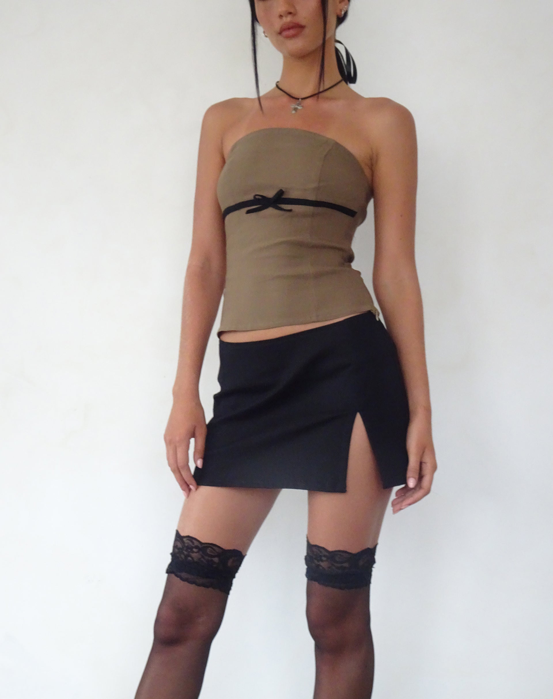 Woyla Bandeau Top in Coco with Black Bow