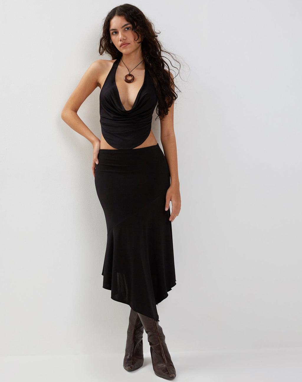 Xena Halterneck Crop Top in Black