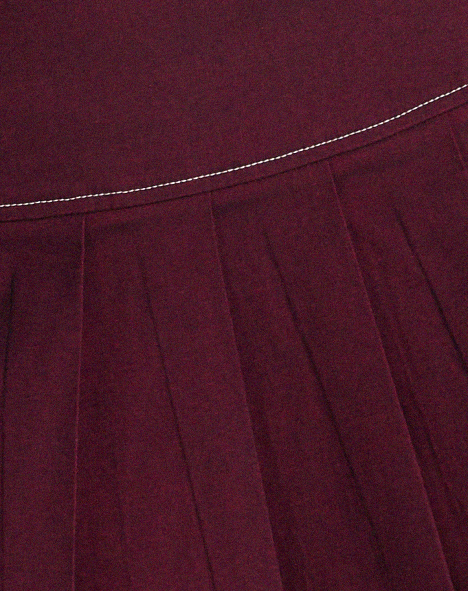 Zabini Low Rise Pleated Mini Skirt in Burgundy with Ecru Stitch Detail