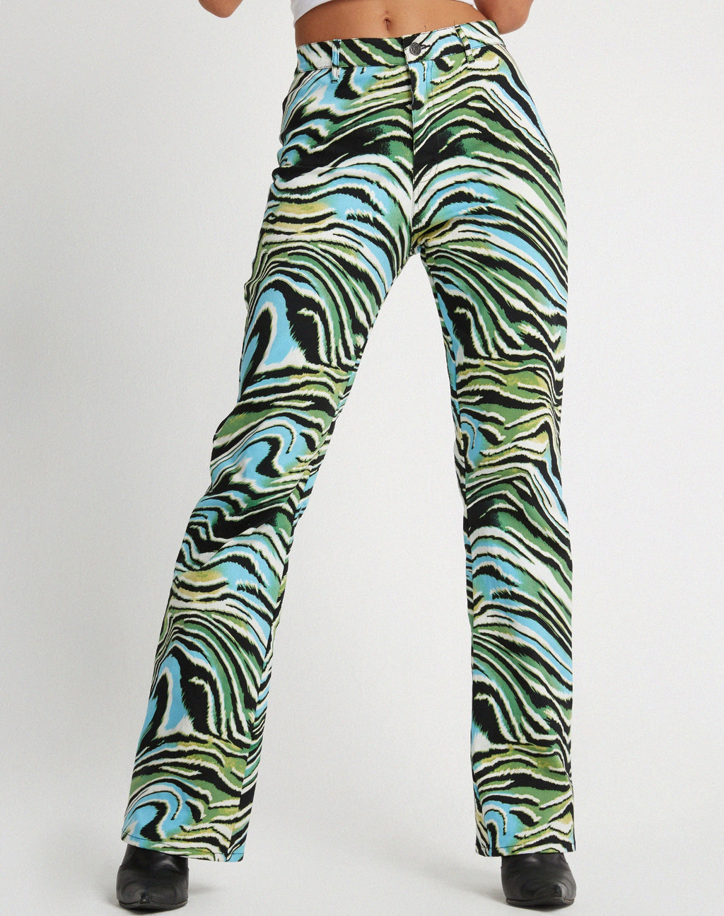 Zoven Flare Trouser in Warped Zebra Blue