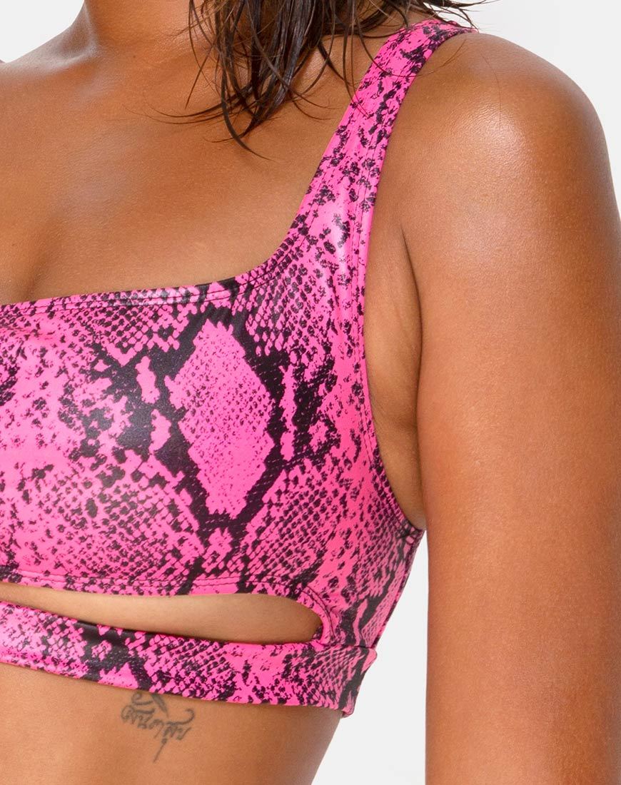 Ledra Bikini Bottom in Snake Pink